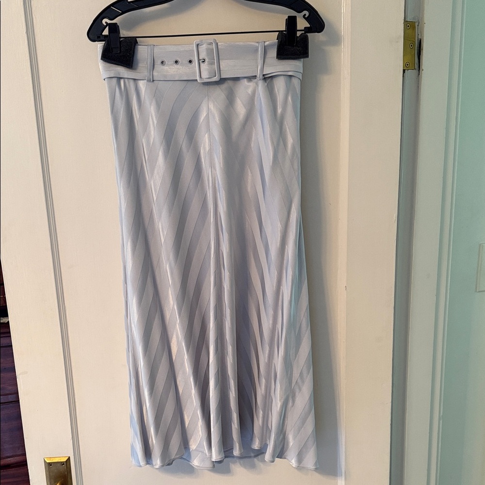 INTERMIX White and Gray Striped Midi Skirt